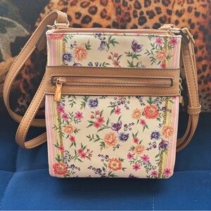 Giani Bernini Cream Floral Crossbody with Tan Trim